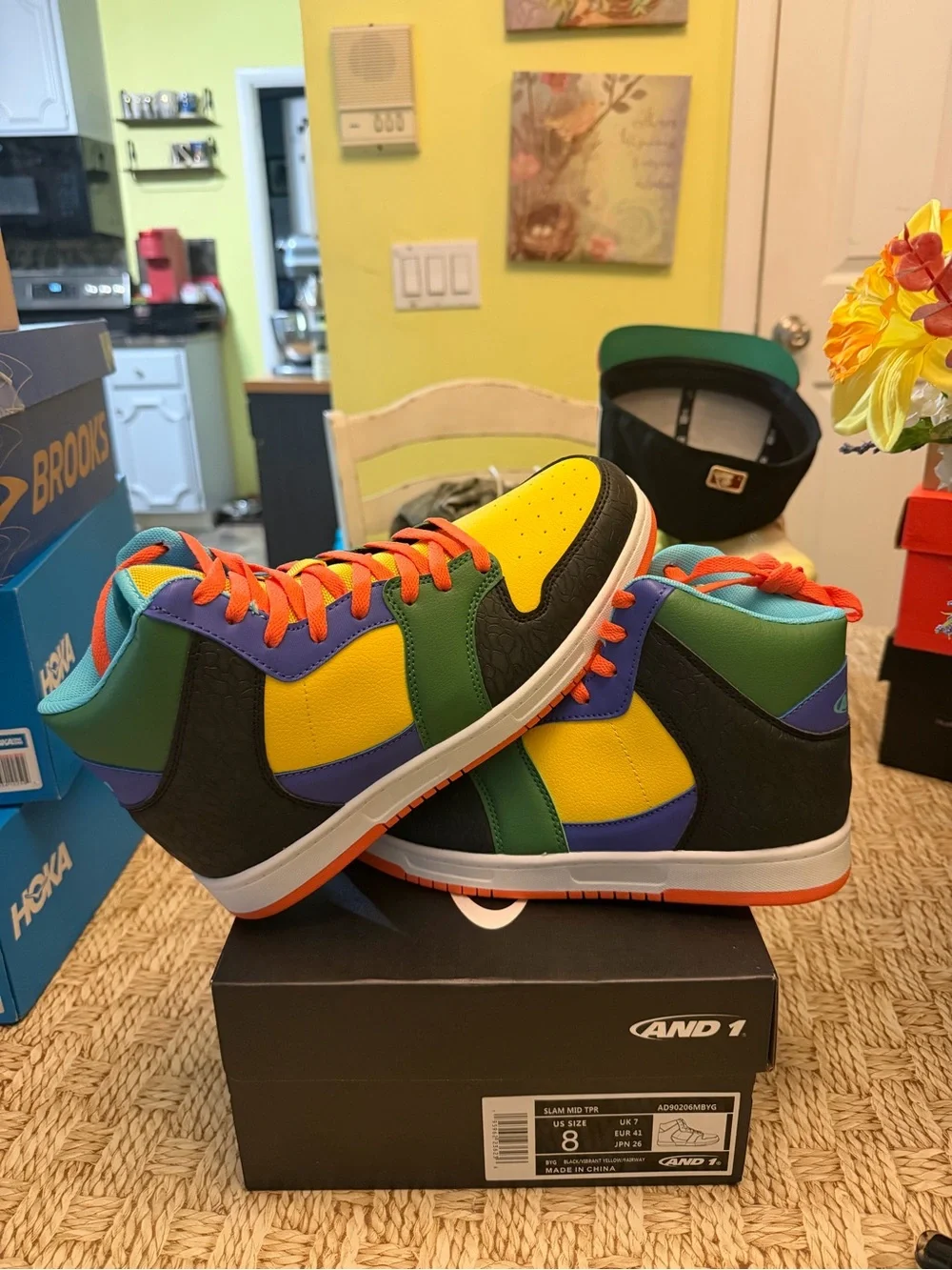 AND1 mens High-Top Sneakers in Yellow, Green, Blue & Black sz 8m/ 9.5 w new